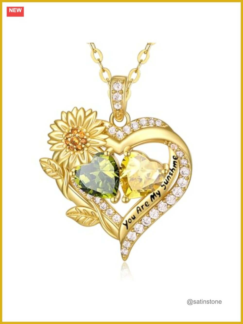 14K Gold Plated Sunflower Necklace Double Birthstone Pendant